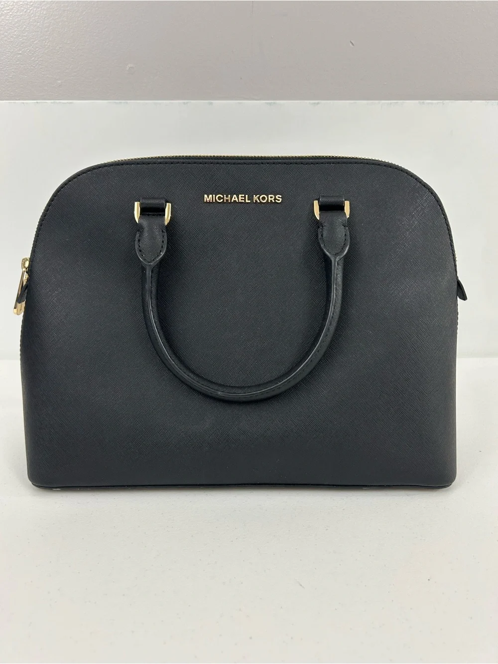 Michael Kors Cindy Black Saffiano Leather Dome Satchel